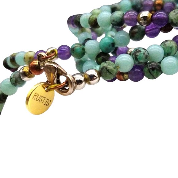 Soothing Colors Beads Rustig Necklace with Gold Edged Elongated Mother of Pearl - Picture 4 of 7